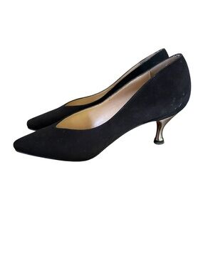 Vintage Nina Black Suede Pointed Toe Pumps Metallic Kitten Heel Size 7M